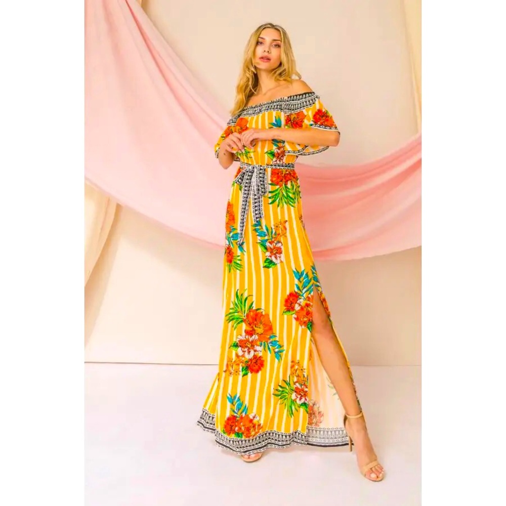 Beautiful Flying Tomato sun dress with off shoulder design - maxi length